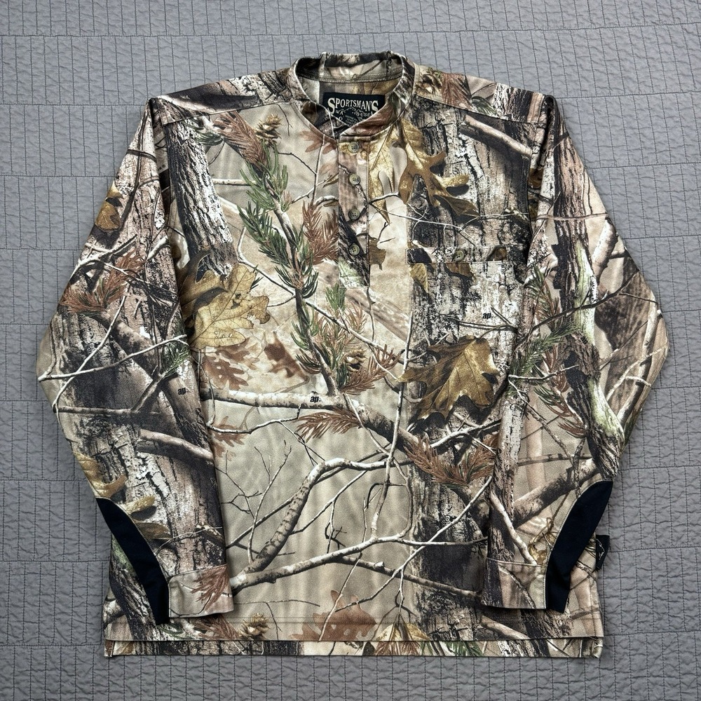 Sportsman's Warehouse‎ Real Tree Camo Henley Shirt Men's Medium Hunting Outdoors